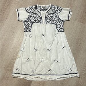 Linen Embroidered Mini Blue and White Dress from a Mexico Boutique Store